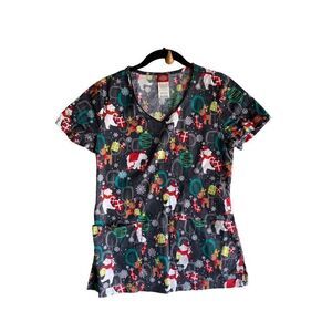 Dickies animal, print, holiday Christmas short sleeve nursing scrub top size XS
